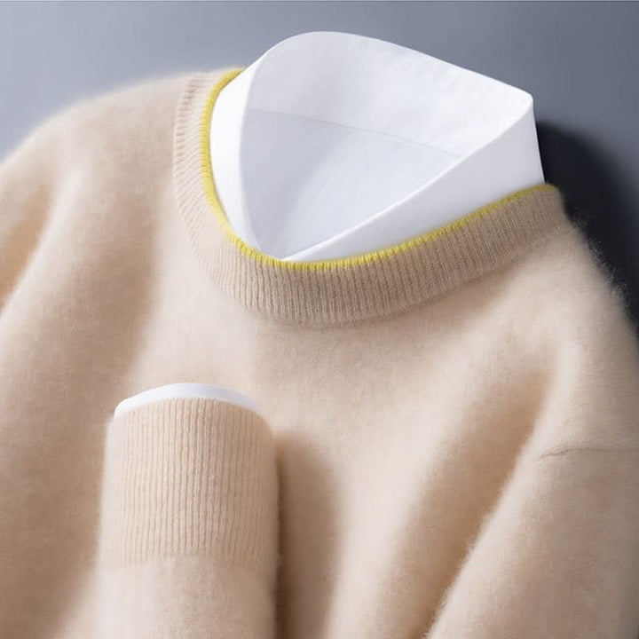 Men's Crewneck Sweater | Contrast Trim Relaxed Fit Side