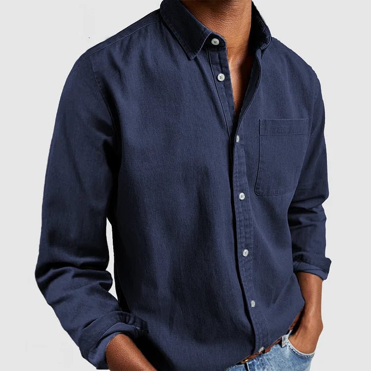 Men's Denim Button Shirt with Chest Patch Pocket Front