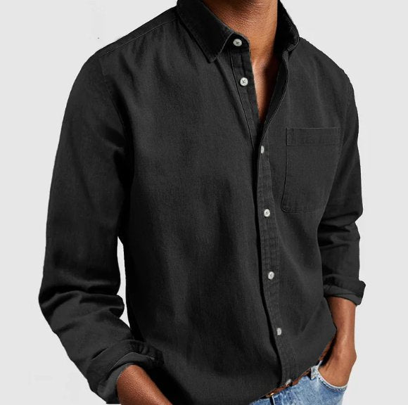 Men's Denim Button Shirt with Chest Patch Pocket Lifestyle