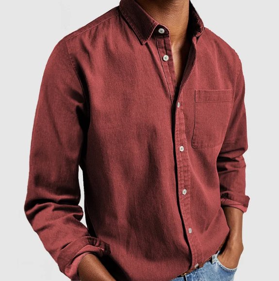 Men's Denim Button Shirt with Chest Patch Pocket View 11