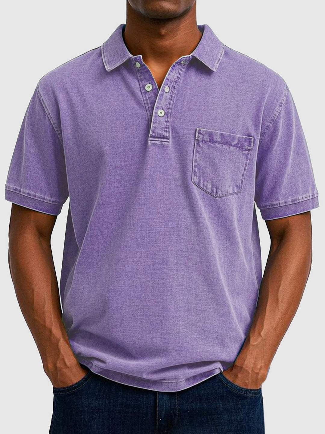 Men's Denim Wash Cotton Short Sleeve Polo Alternate