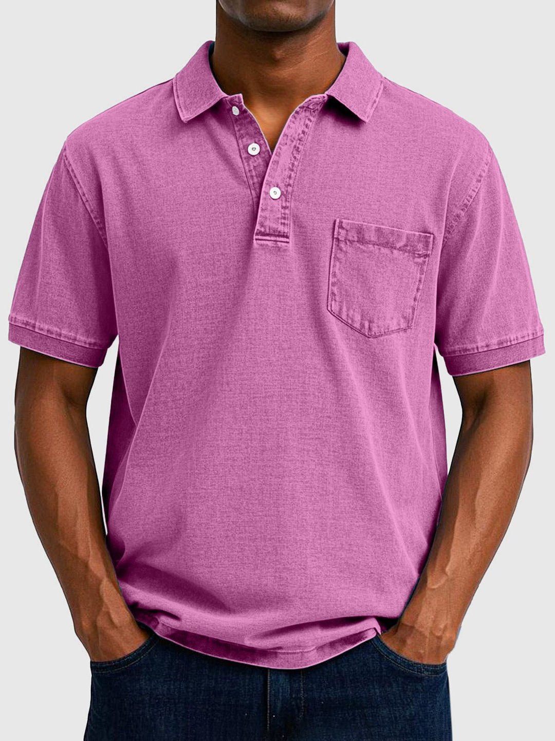 Men's Denim Wash Cotton Short Sleeve Polo Angle