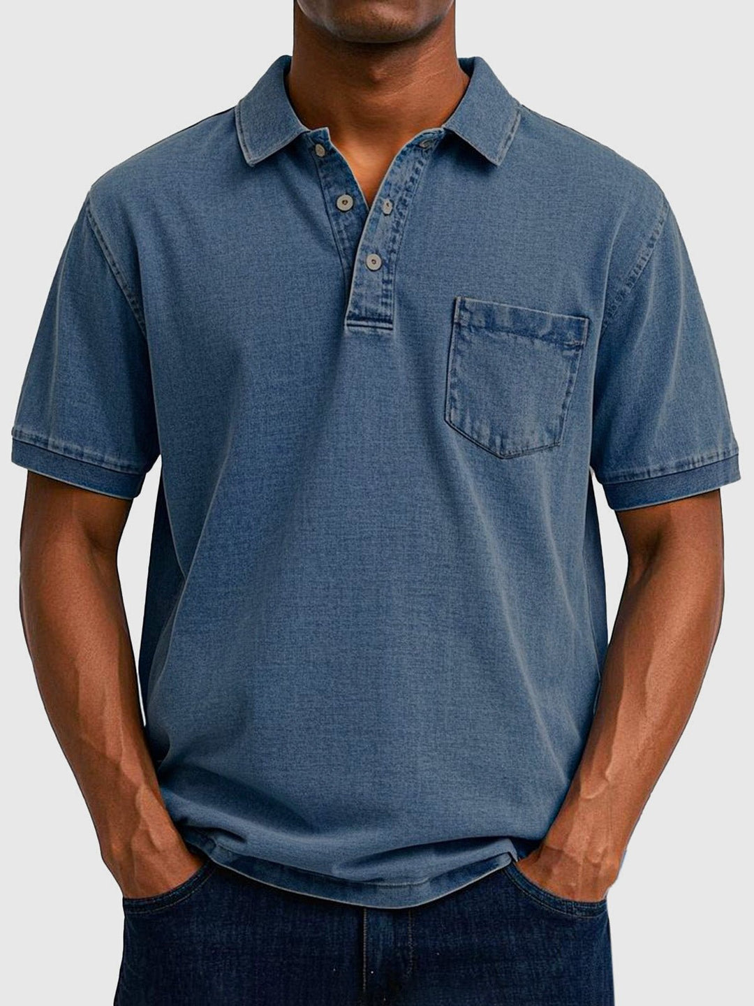 Men's Denim Wash Cotton Short Sleeve Polo Back