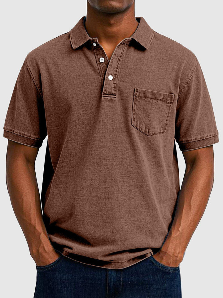 Men's Denim Wash Cotton Short Sleeve Polo Full