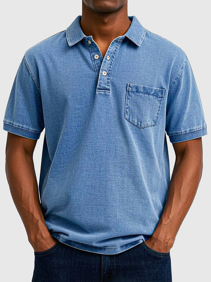 Men's Denim Wash Cotton Short Sleeve Polo Hero
