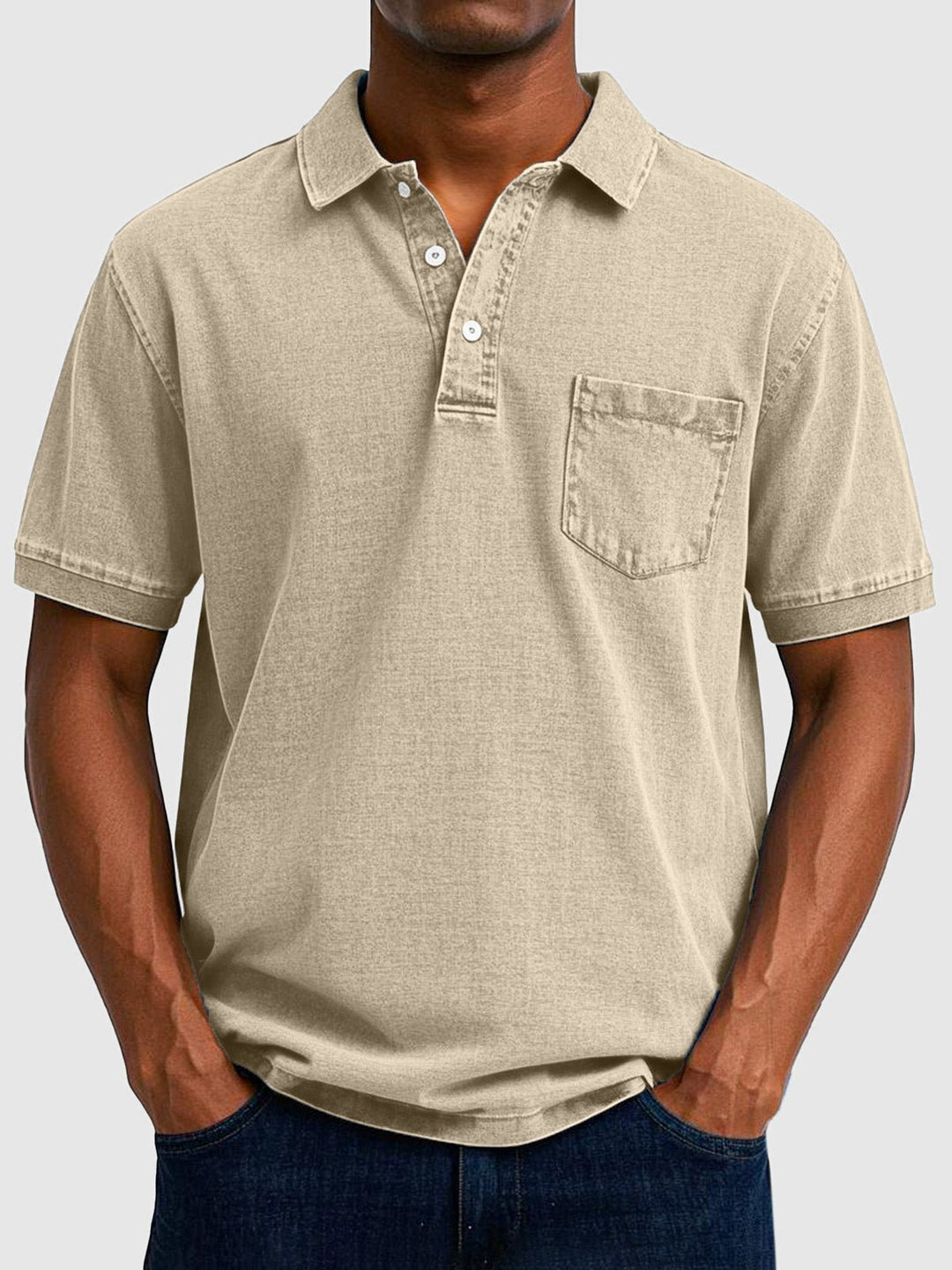Men's Denim Wash Cotton Short Sleeve Polo Lifestyle