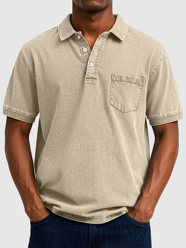 Men's Denim Wash Cotton Short Sleeve Polo Lifestyle