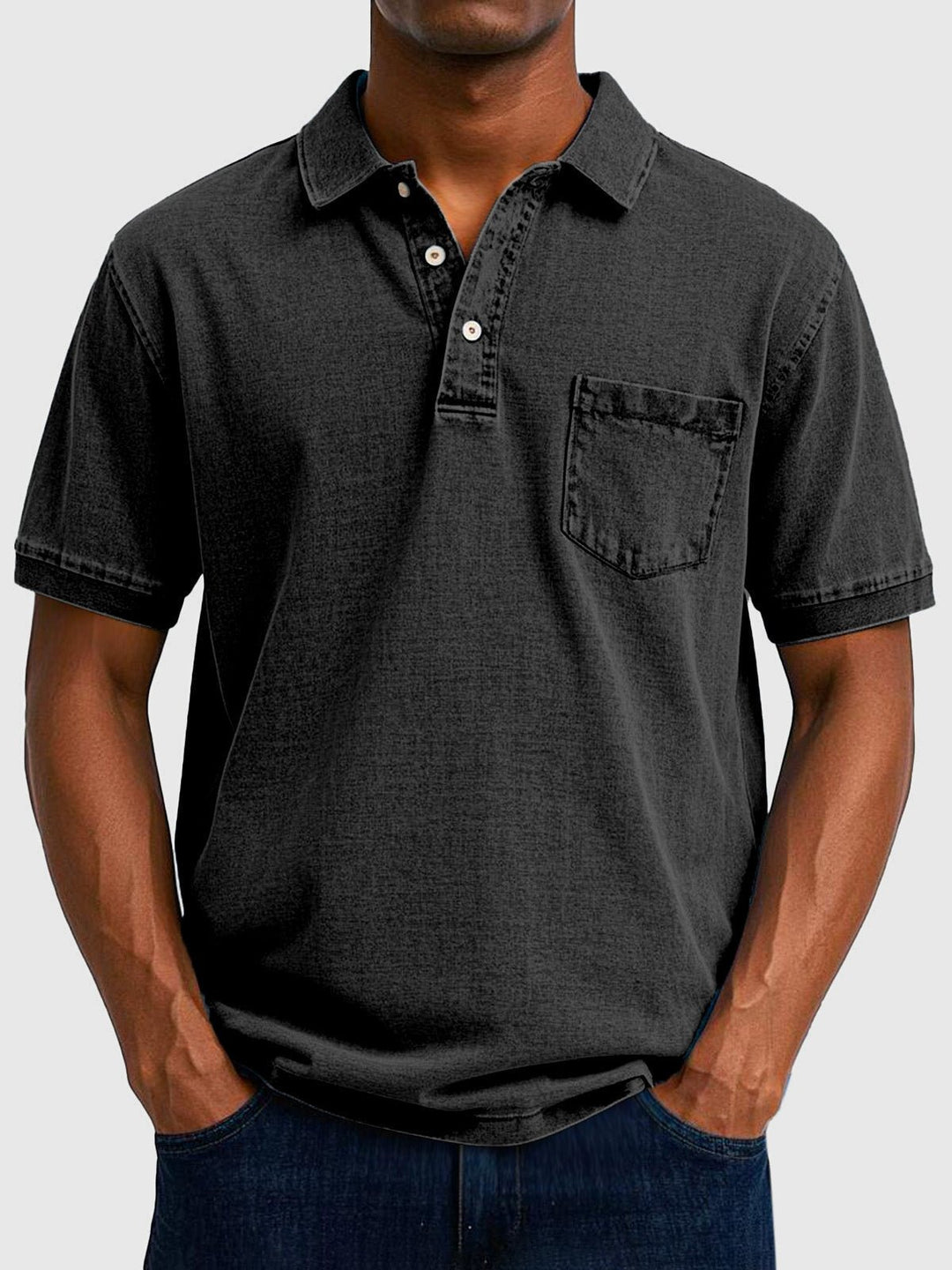 Men's Denim Wash Cotton Short Sleeve Polo Side
