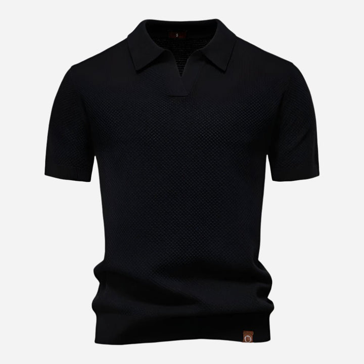 Men's Diamond Knit Short Sleeve Polo Shirt Detail