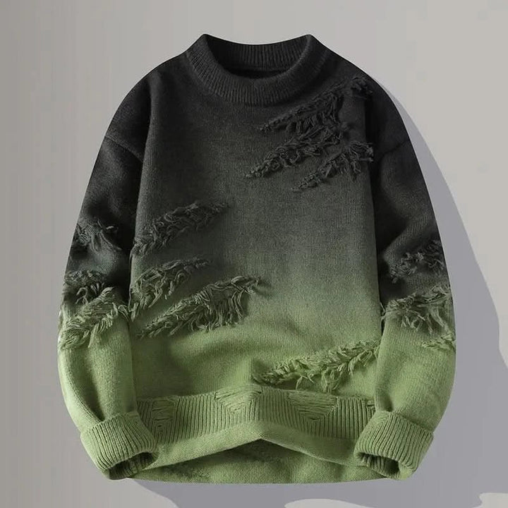 Men's Distressed Sweater | Fringe Texture Streetwear Pullover Side