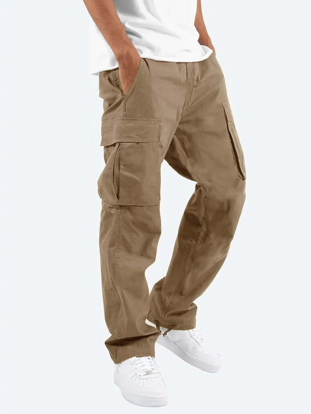 Men's Drawstring Cargo Trousers with Large Pockets Back