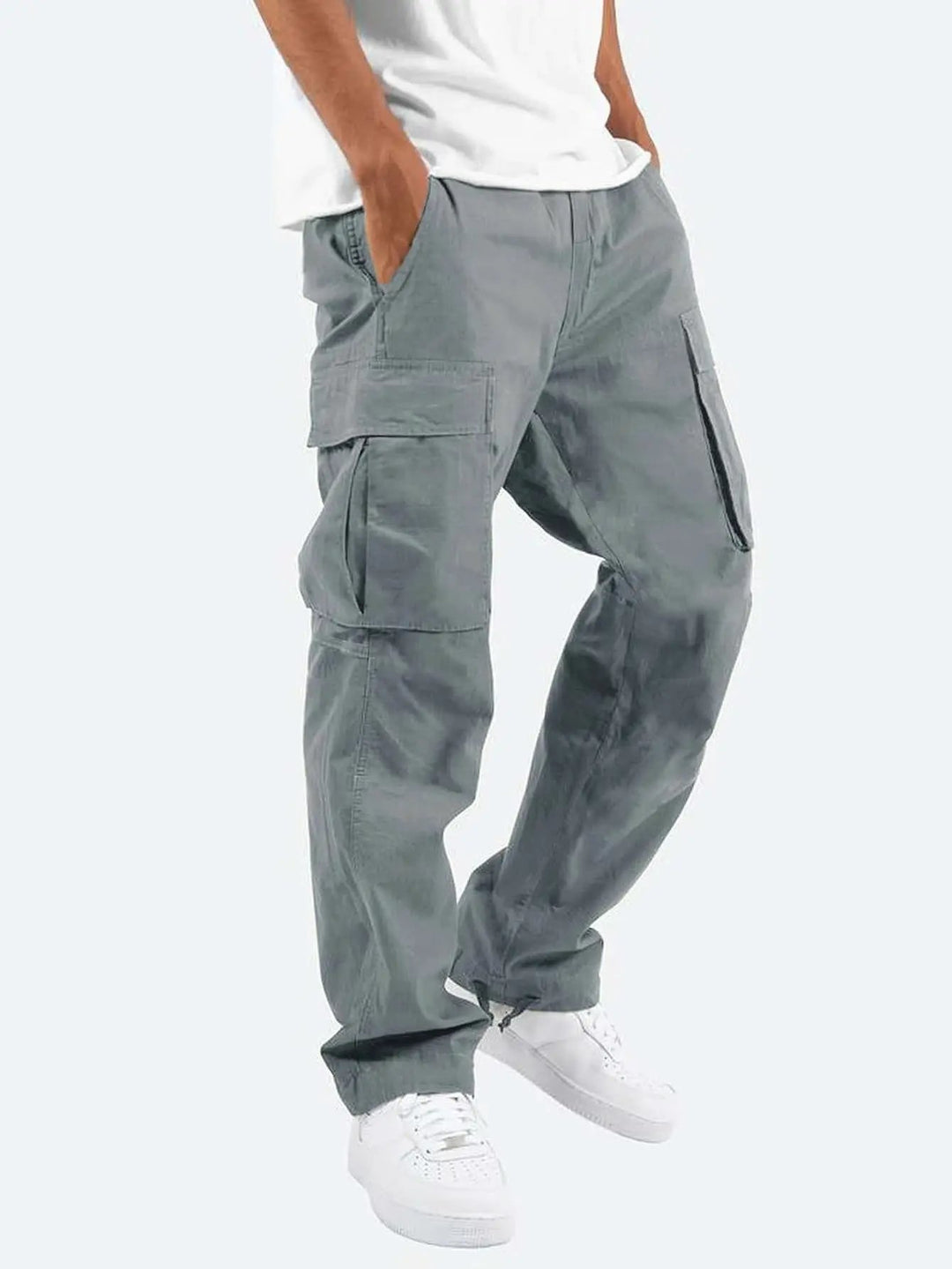 Men's Drawstring Cargo Trousers with Large Pockets Side
