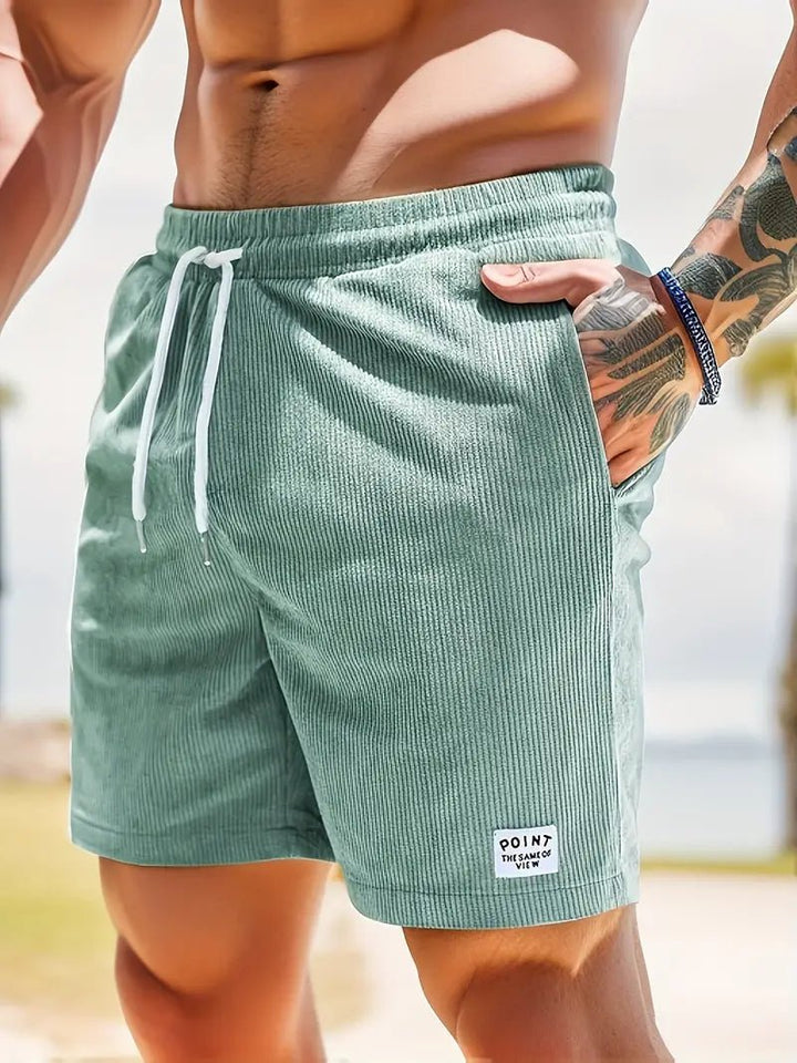 Men's Elastic Waist Swim Shorts | Corduroy Texture Quick Dry Close Up