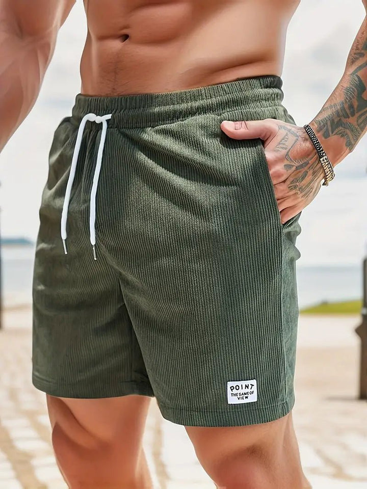 Men's Elastic Waist Swim Shorts | Corduroy Texture Quick Dry Front
