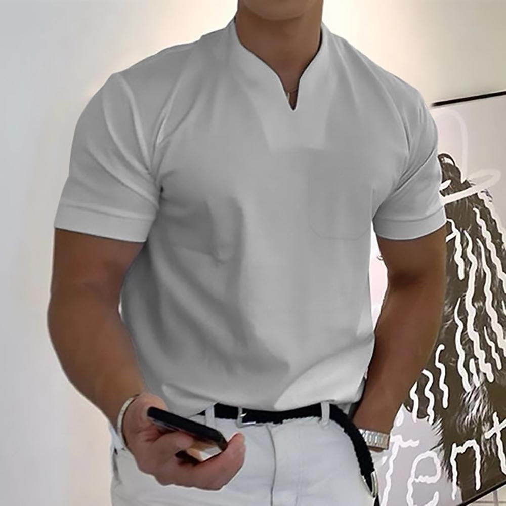 Men's Elegant Casual Polo Shirt with V-Neck Close Up