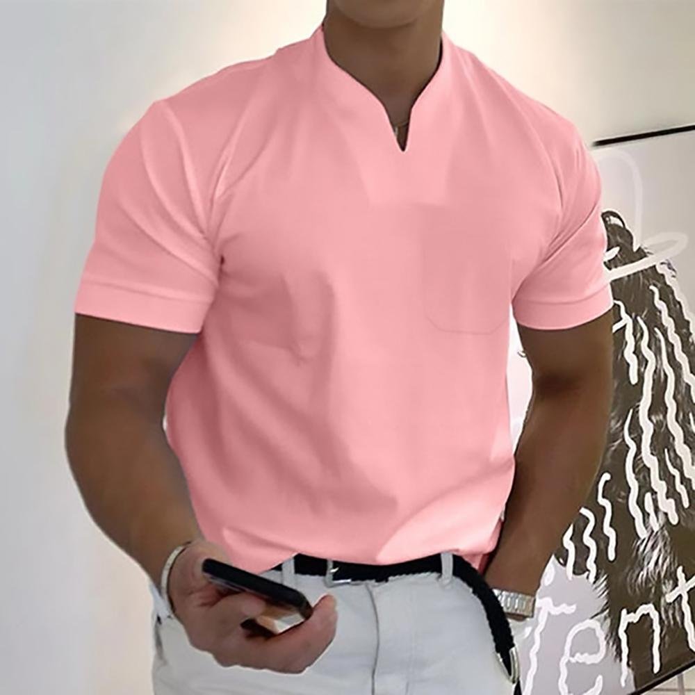 Men's Elegant Casual Polo Shirt with V-Neck Detail