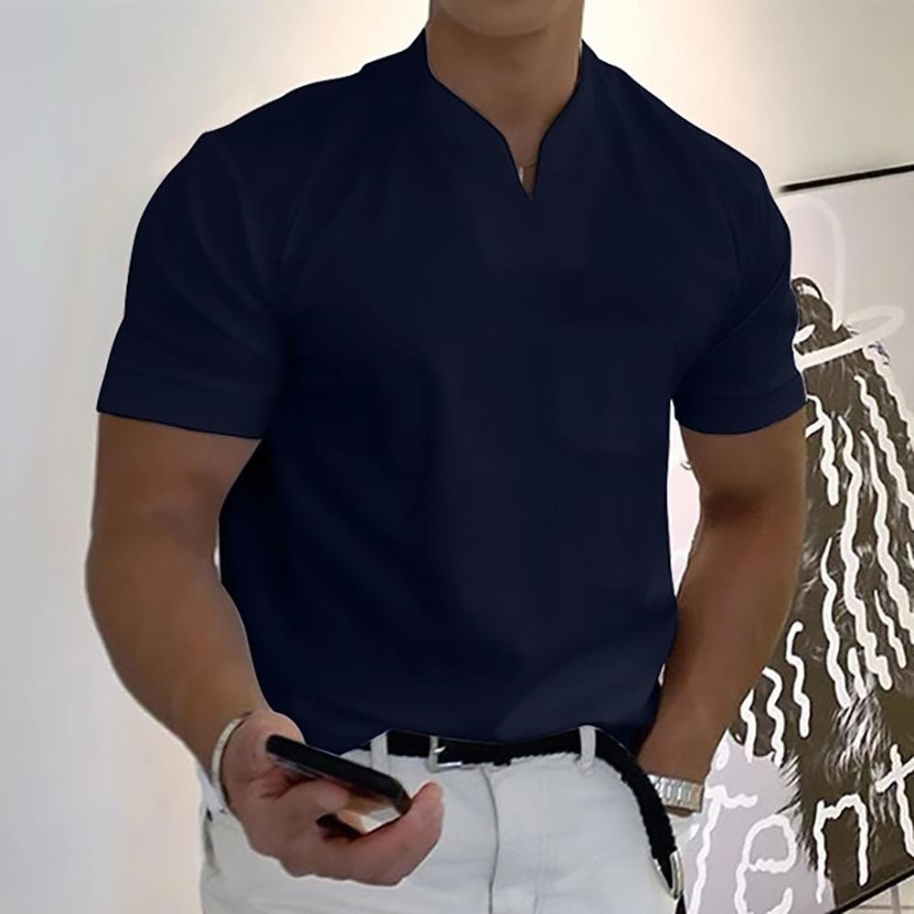 Men's Elegant Casual Polo Shirt with V-Neck Front