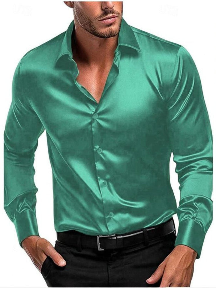 Men's Elegant Timeless Silk Shirt | Satin Sheen Smart Casual Close Up