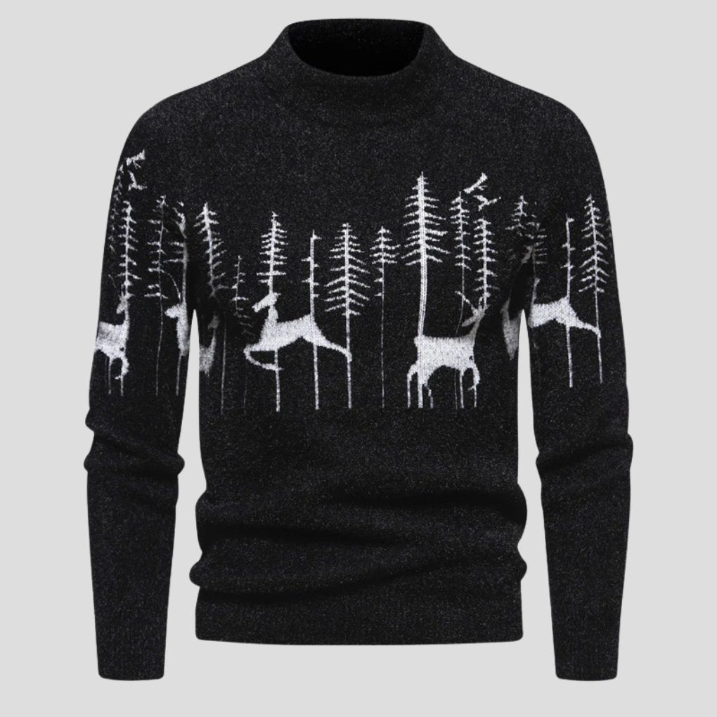 Men's Festive Deer Christmas Sweater | Crew Neck Holiday Knit Front