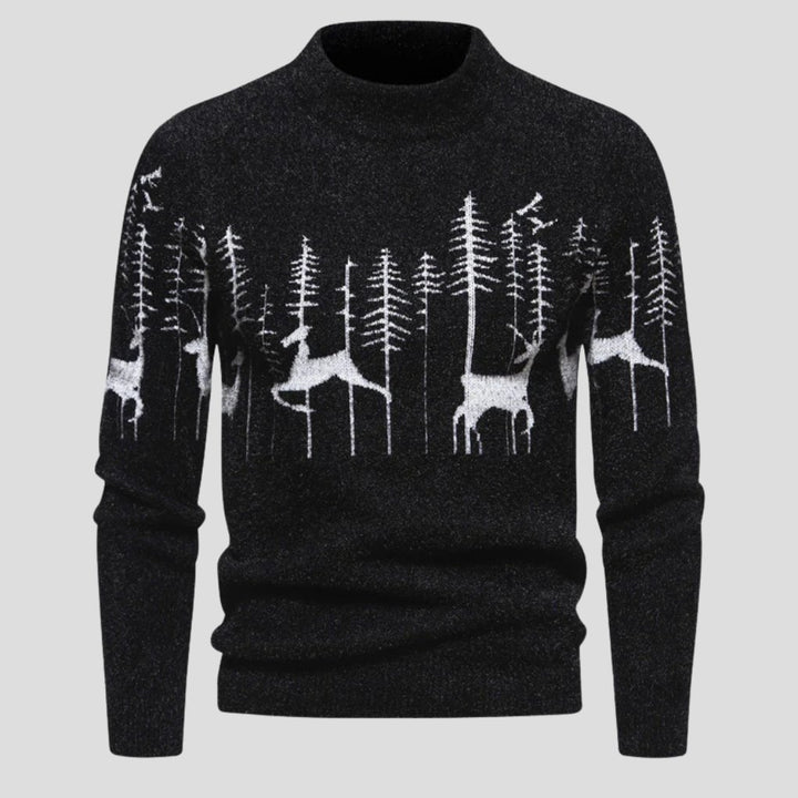 Men's Festive Deer Christmas Sweater | Crew Neck Holiday Knit Front