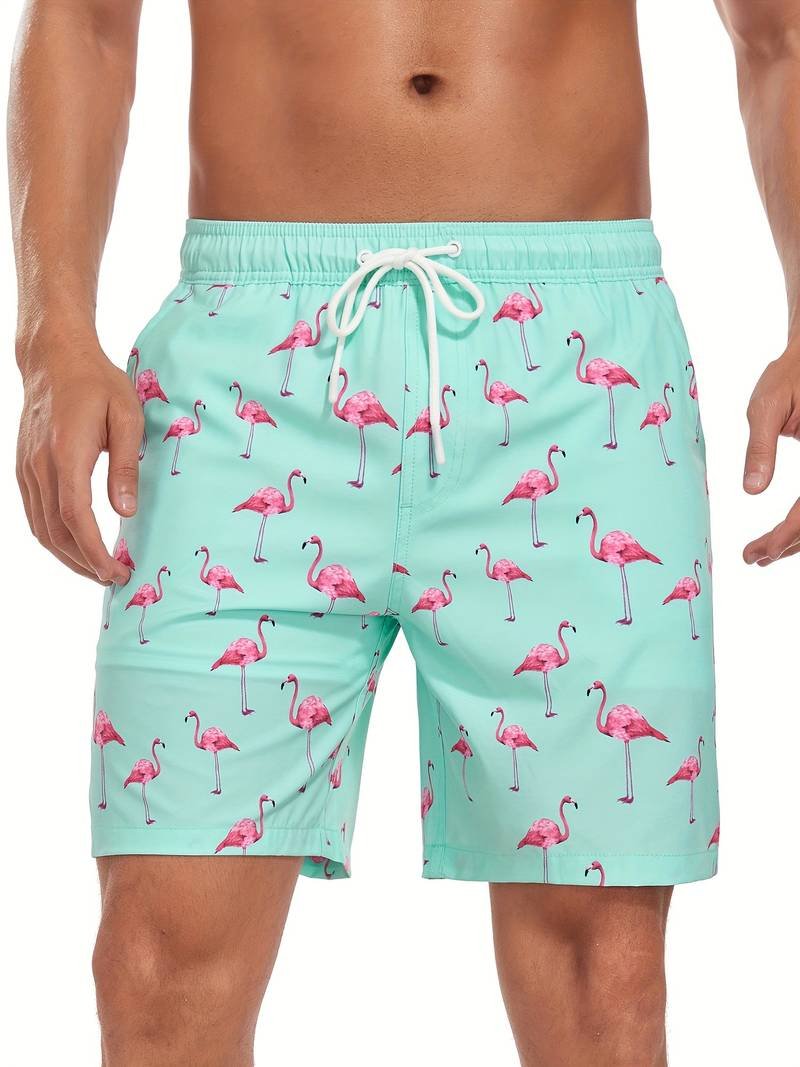 Men's Flamingo Print Beach Summer Swim Shorts Hero