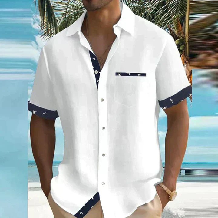 Men's Formal Short Sleeve Shirt | Smart Casual with Bird Trim Hero