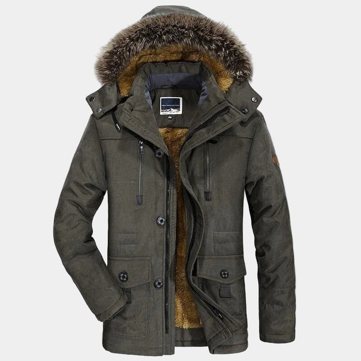 Men's Fur Hooded Winter Parka | Relaxed Fit Layering Coat Detail