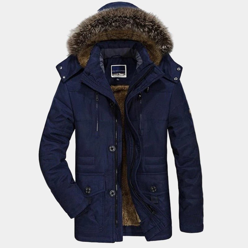 Men's Fur Hooded Winter Parka | Relaxed Fit Layering Coat Front