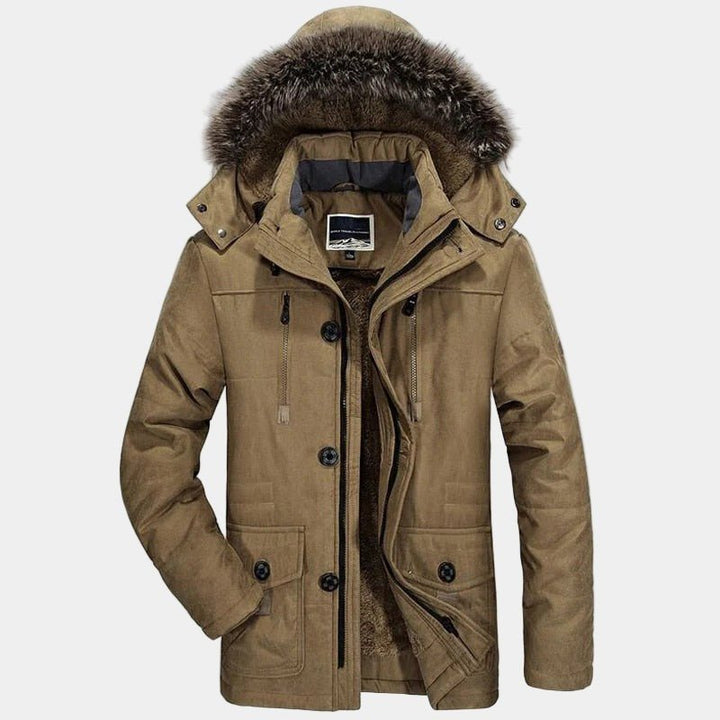 Men's Fur Hooded Winter Parka | Relaxed Fit Layering Coat Side