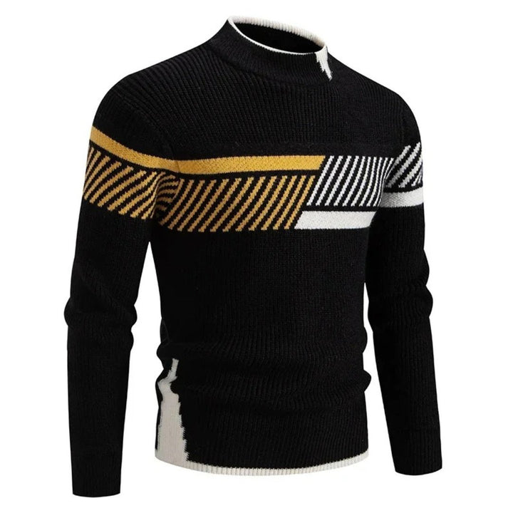 Men's Geometric Panel Premium Sweater | Color Block Relaxed Fit Alternate