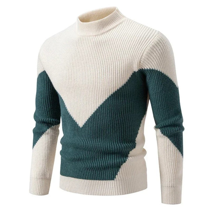 Men's Geometric Panel Premium Sweater | Color Block Relaxed Fit Angle