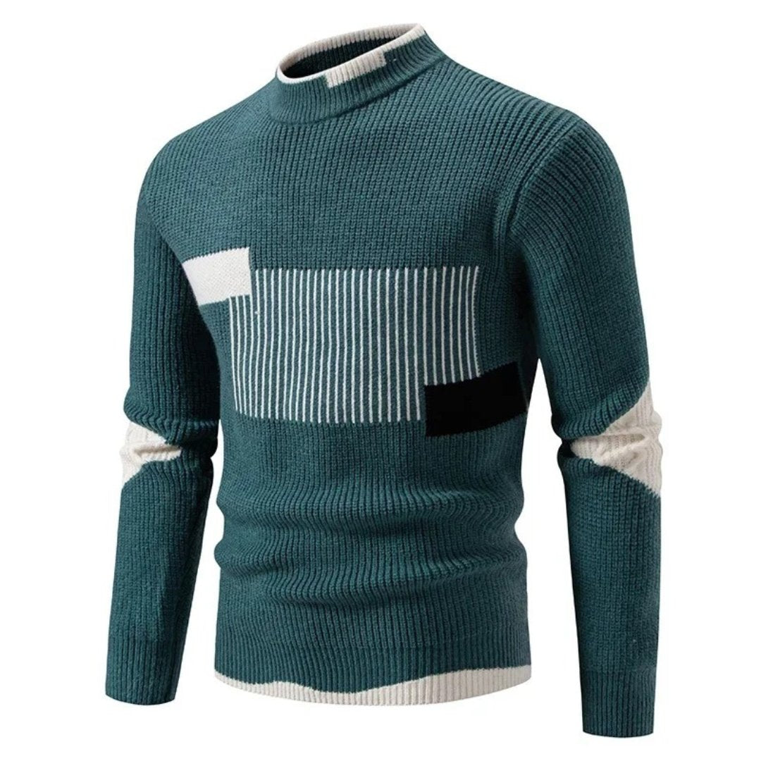 Men's Geometric Panel Premium Sweater | Color Block Relaxed Fit Back