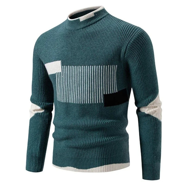 Men's Geometric Panel Premium Sweater | Color Block Relaxed Fit Back