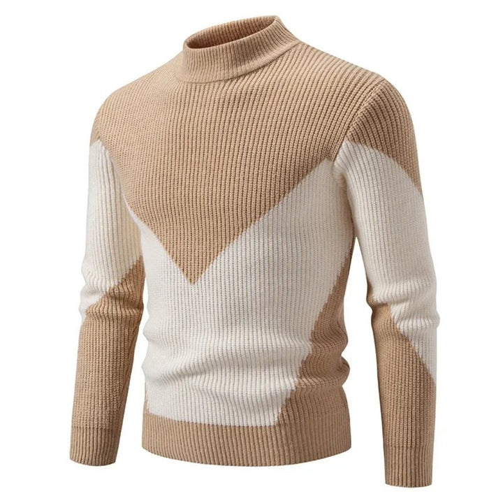 Men's Geometric Panel Premium Sweater | Color Block Relaxed Fit Close Up