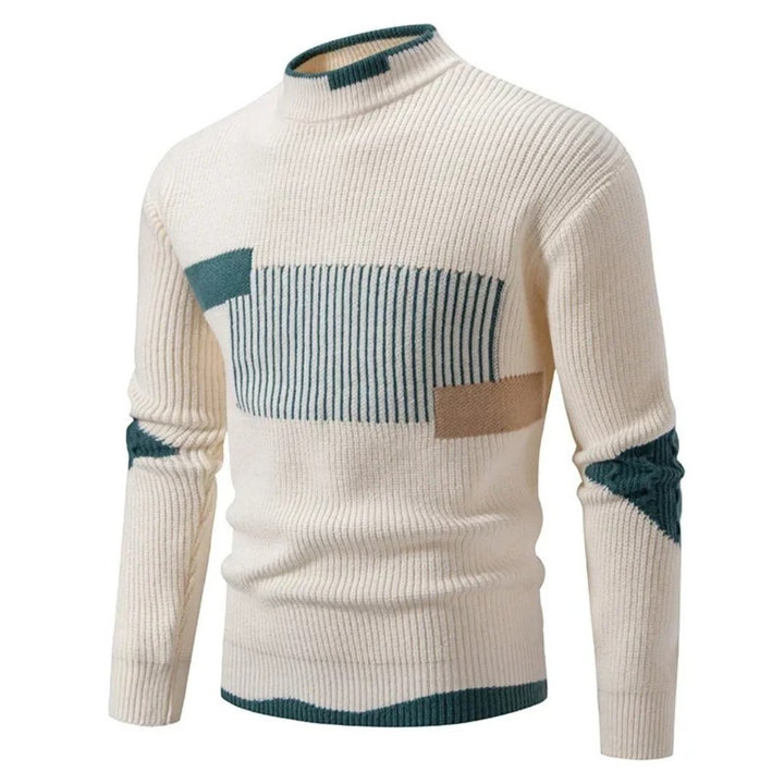 Men's Geometric Panel Premium Sweater | Color Block Relaxed Fit Detail