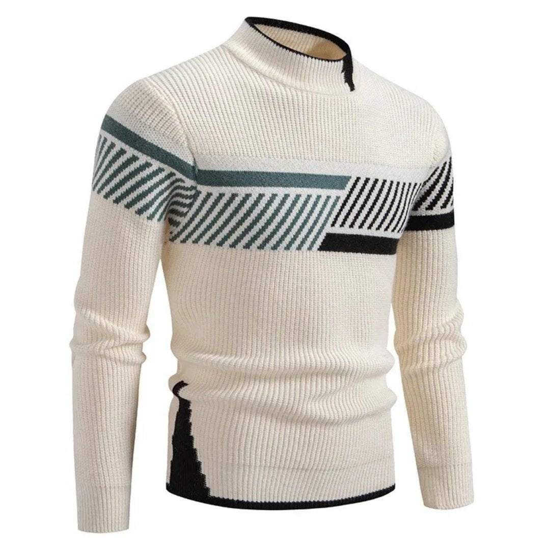 Men's Geometric Panel Premium Sweater | Color Block Relaxed Fit Full