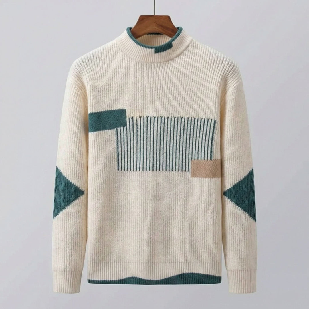Men's Geometric Panel Premium Sweater | Color Block Relaxed Fit Hero