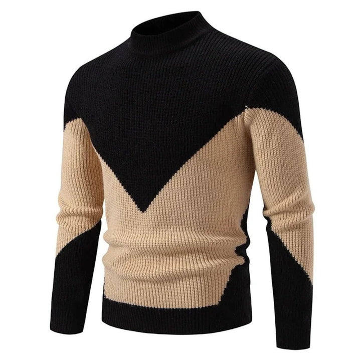Men's Geometric Panel Premium Sweater | Color Block Relaxed Fit Lifestyle
