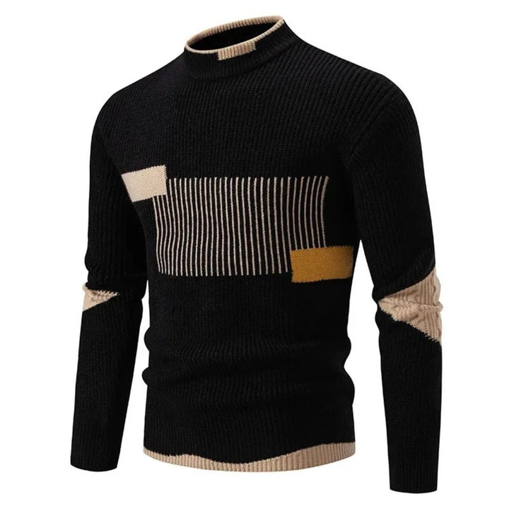 Men's Geometric Panel Premium Sweater | Color Block Relaxed Fit Side