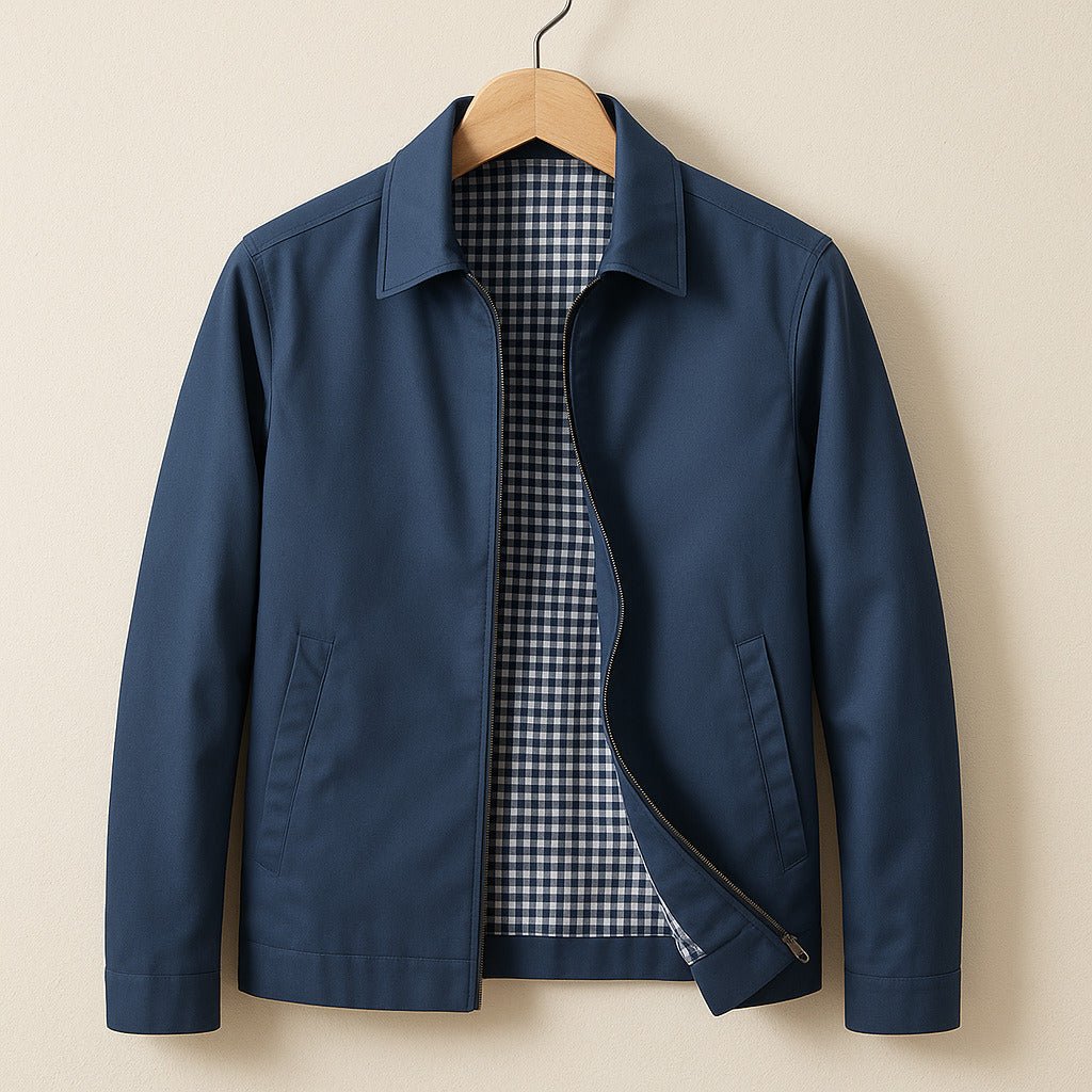 Men's Harrington Lined Jacket | Slim Fit Gingham Contrast Front