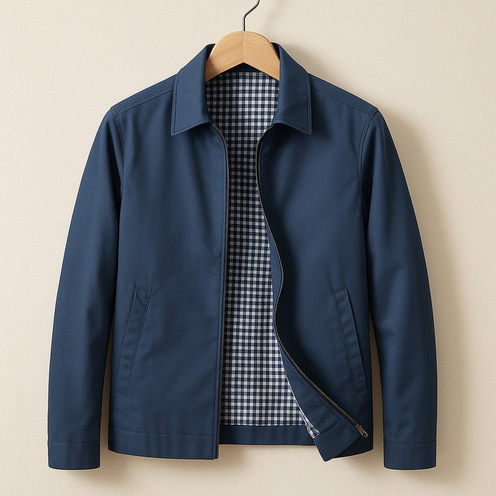 Men's Harrington Lined Jacket | Slim Fit Gingham Contrast Front