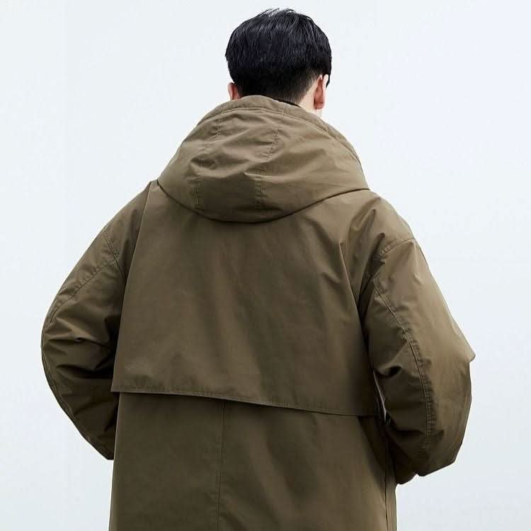 Men's Hooded Longline Overcoat | Slim Fit Water Resistant Back