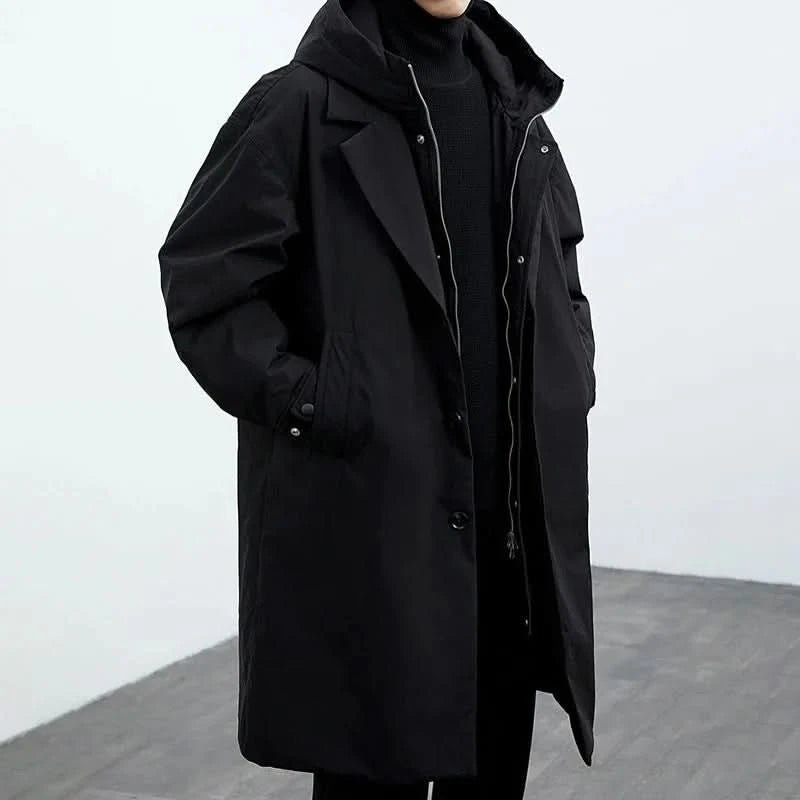 Men's Hooded Longline Overcoat | Slim Fit Water Resistant Full