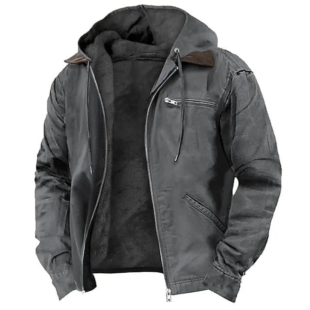 Men's Hooded Winter Jacket | Lined Layered Collar Fit Back
