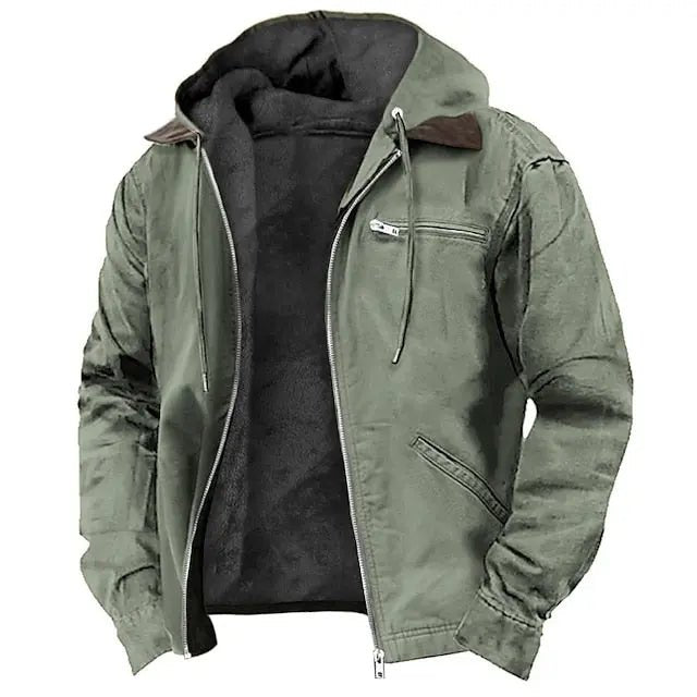 Men's Hooded Winter Jacket | Lined Layered Collar Fit Detail