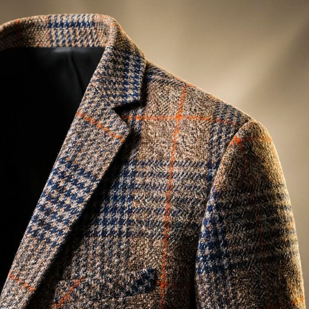Men's Houndstooth Tailored Blazer | Notch Lapel Wool Blend Detail