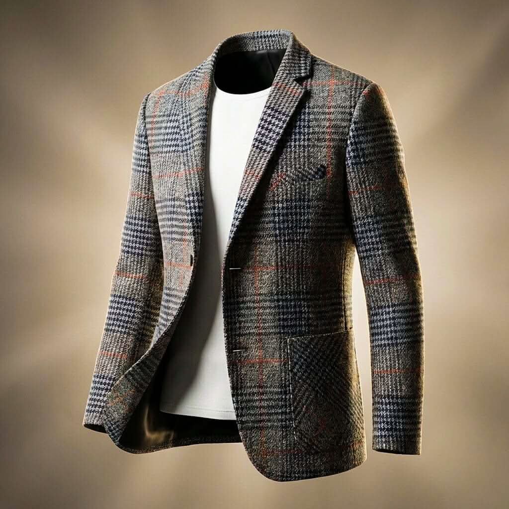 Men's Houndstooth Tailored Blazer | Notch Lapel Wool Blend Front
