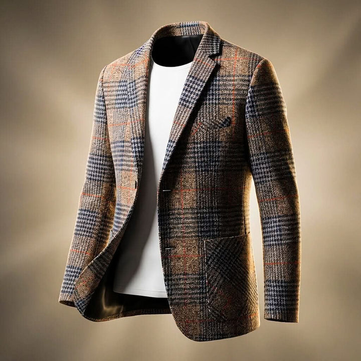 Men's Houndstooth Tailored Blazer | Notch Lapel Wool Blend Hero