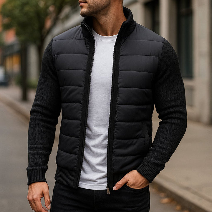 Men's Hybrid Fleece Jacket | Quilted Body Contrast Sleeves Back