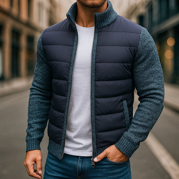 Men's Hybrid Fleece Jacket | Quilted Body Contrast Sleeves Detail